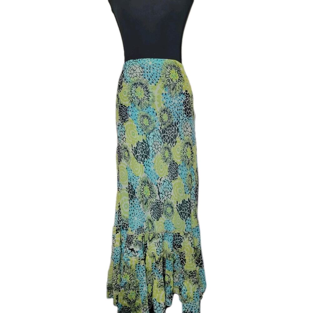Christopher & Banks Womens L Blue And Green Floral Boho Mermaid Maxi Skirt